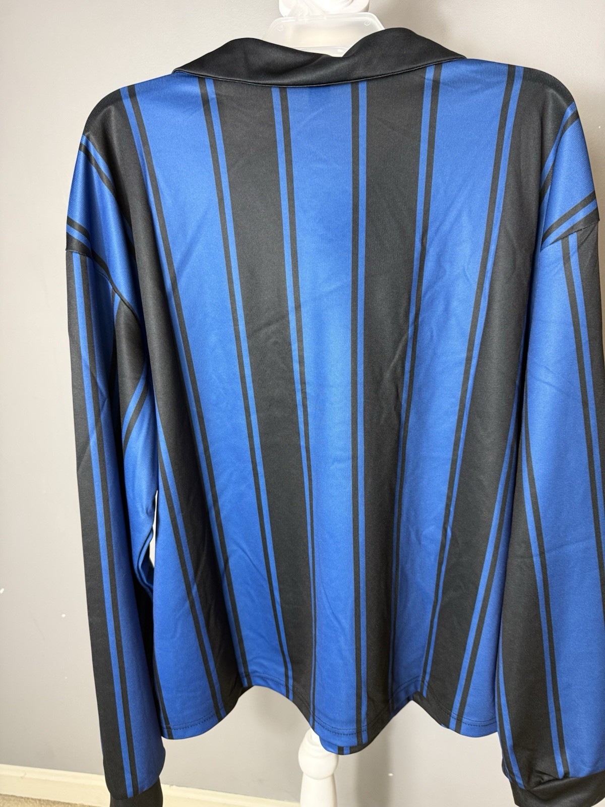 Men’s Manfinity Blue And Black Vertical Striped Casual Streetwear Large Shirt gallery