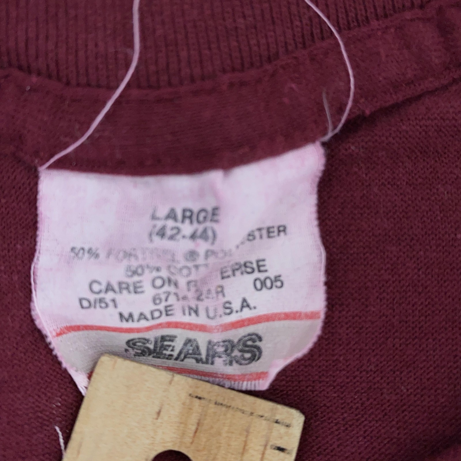 Vintage 80s Sears Blank Maroon Pocket Shirt Mens Small 50/50 Cotton Poly Tee USA gallery