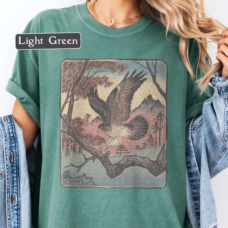 Japanese Hawk Art Comfort Tee Vintage Wildlife Bird Graphic Shirt Gift