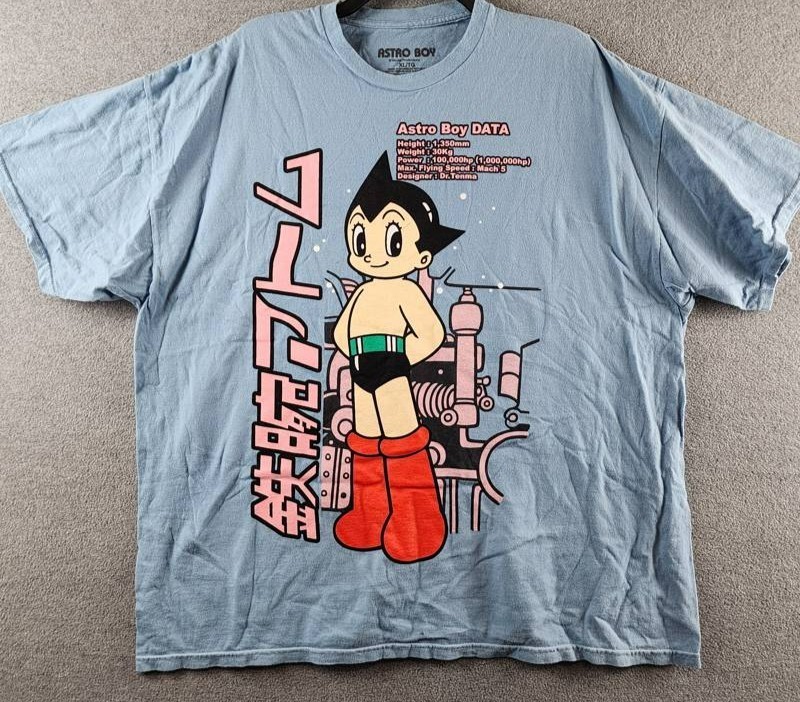 Astro Boy Kanji Graphic Print Tee Mens XL Light Blue Multi Crewneck Short Sleeve gallery