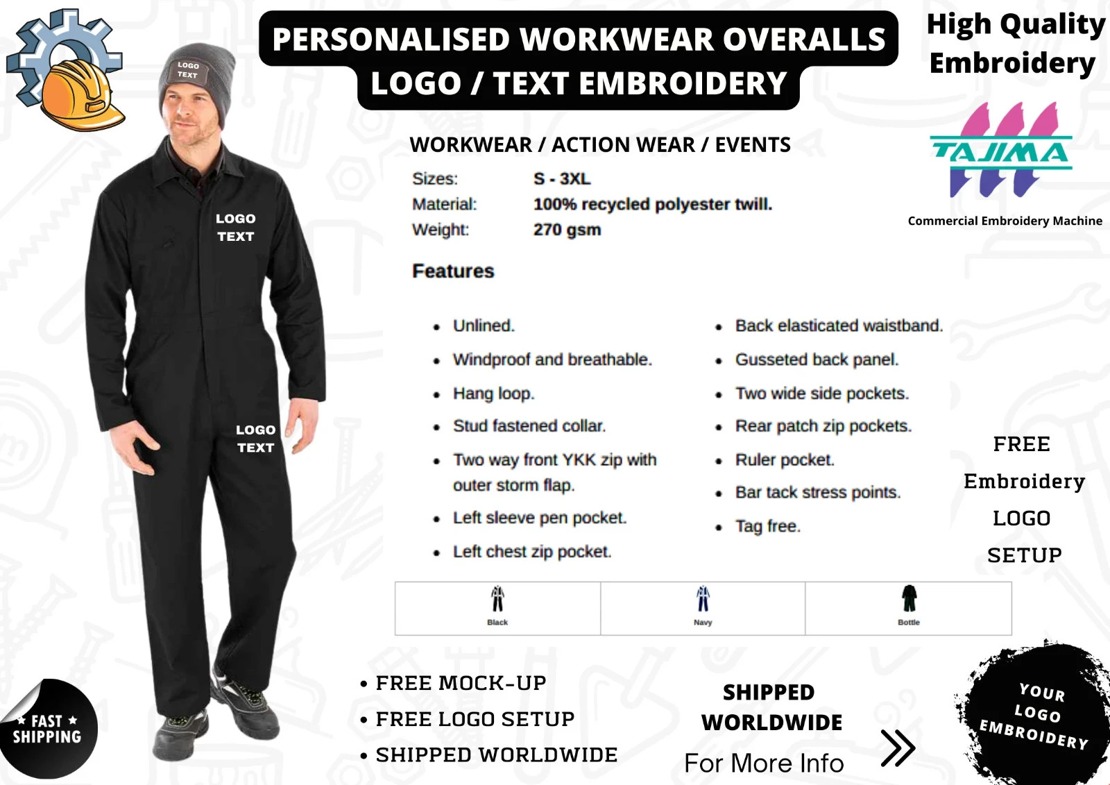 Embroidered Mechanic Overalls – Personalized Workwear, Father's Day Gift gallery