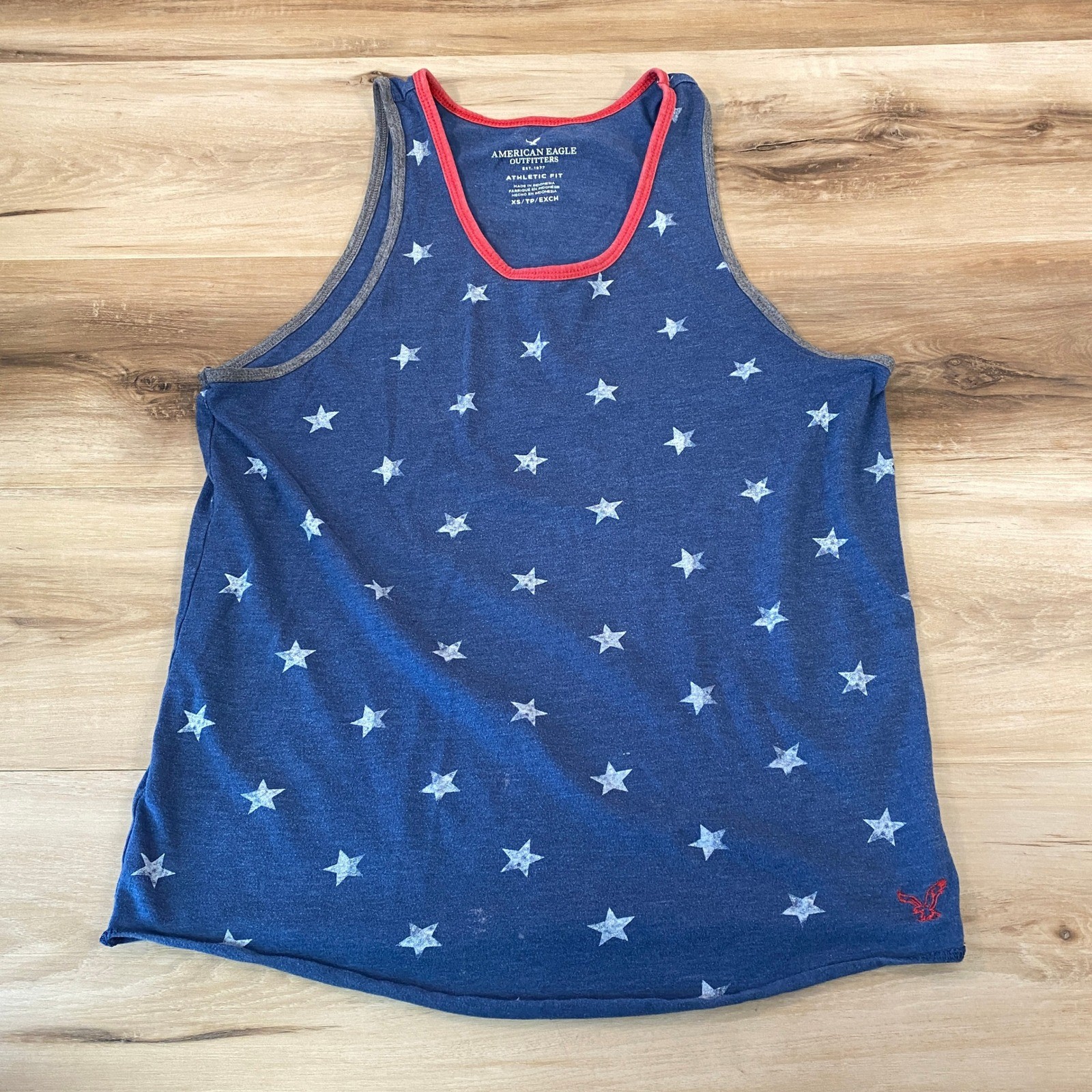American Eagle Mens XS Blue Star Print Tank Top Patriotic Ringer Athletic Fit gallery