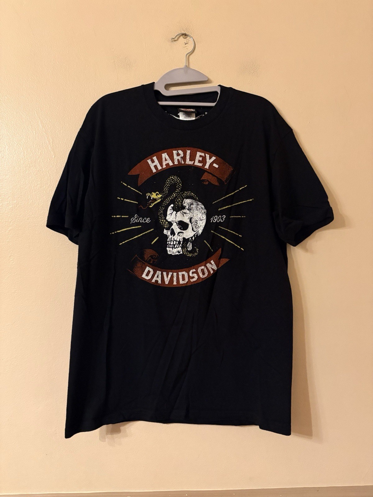Harley Davidson Biker Built Sellersville PA Snake Skull T Shirt Size Large Black gallery