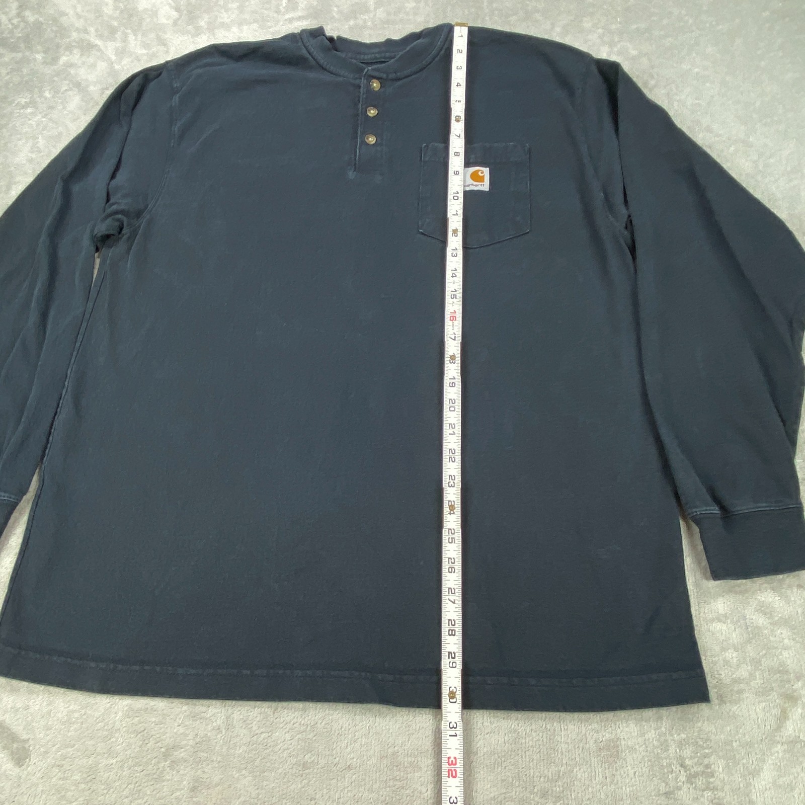 Carhartt Henley Shirt Mens Large Black Loose Fit Heavyweight Ribbed Knit Cuff gallery