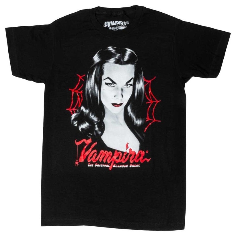 Kreepsville Vampira The Original Glamour Ghoul Red Web Tee Shirt S-M-L-XL-2X-3X gallery