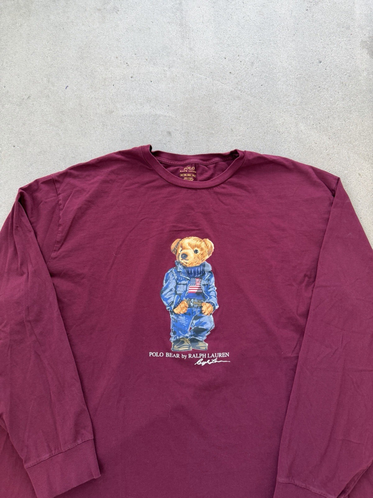 Polo Ralph Lauren Shirt Mens 3XLT Burgundy Long Sleeve Polo Bear Graphic