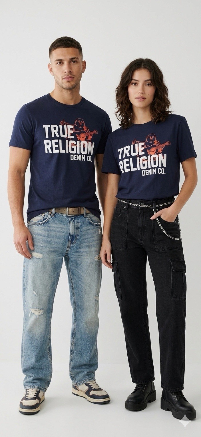 $69 TRUE RELIGION Navy BUDDHA APPROVED Short Sleeve Designer Graphic T-shirt NWT gallery