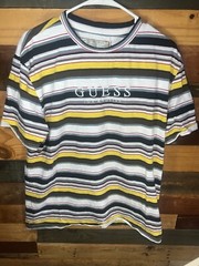GUESS Los Angeles Vintage Striped Multi-Color Embroidered Shirt Size Small tags