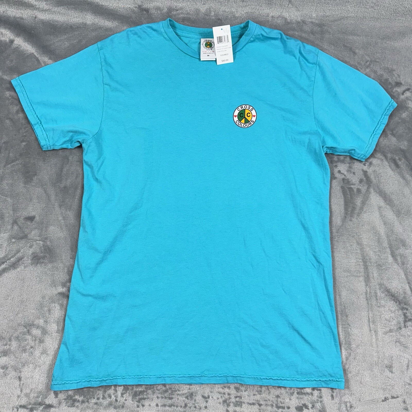 Cross Colours Peace Circle Logo T-Shirt Turquoise C10017PCL-300 Men's NWT gallery