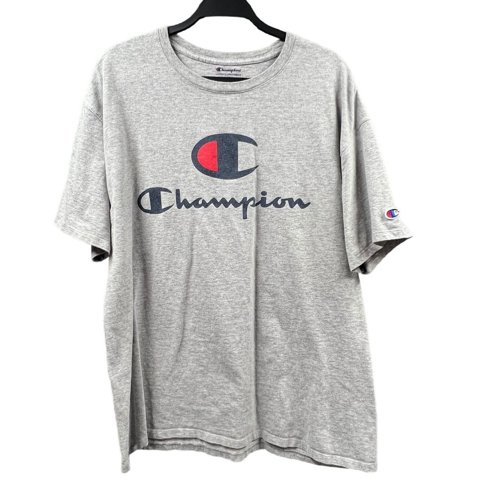 Champion Authentic Athleticwear T-Shirt Mens XL Grey Spellout Logo Pullover Top