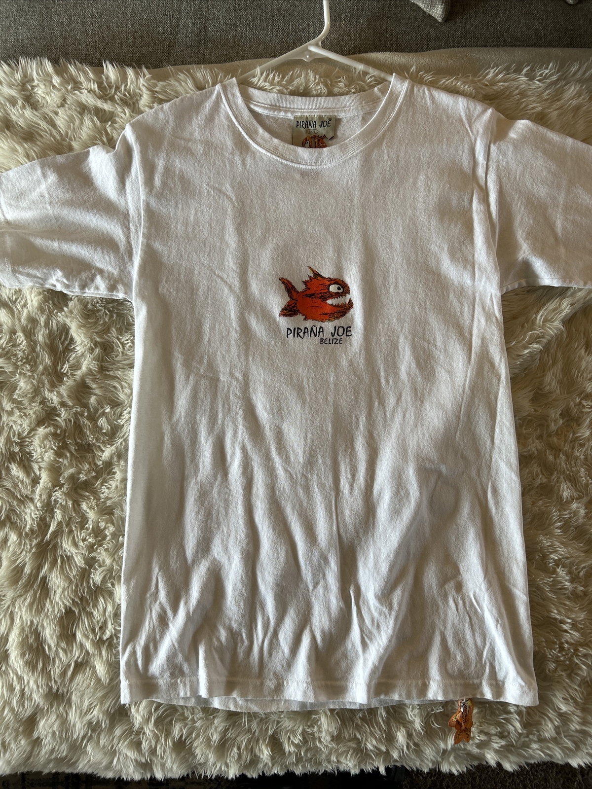 PIRANA JOE White Double-Sided Fish Cozumel Graphic T-Shirt Mexico SIZE S