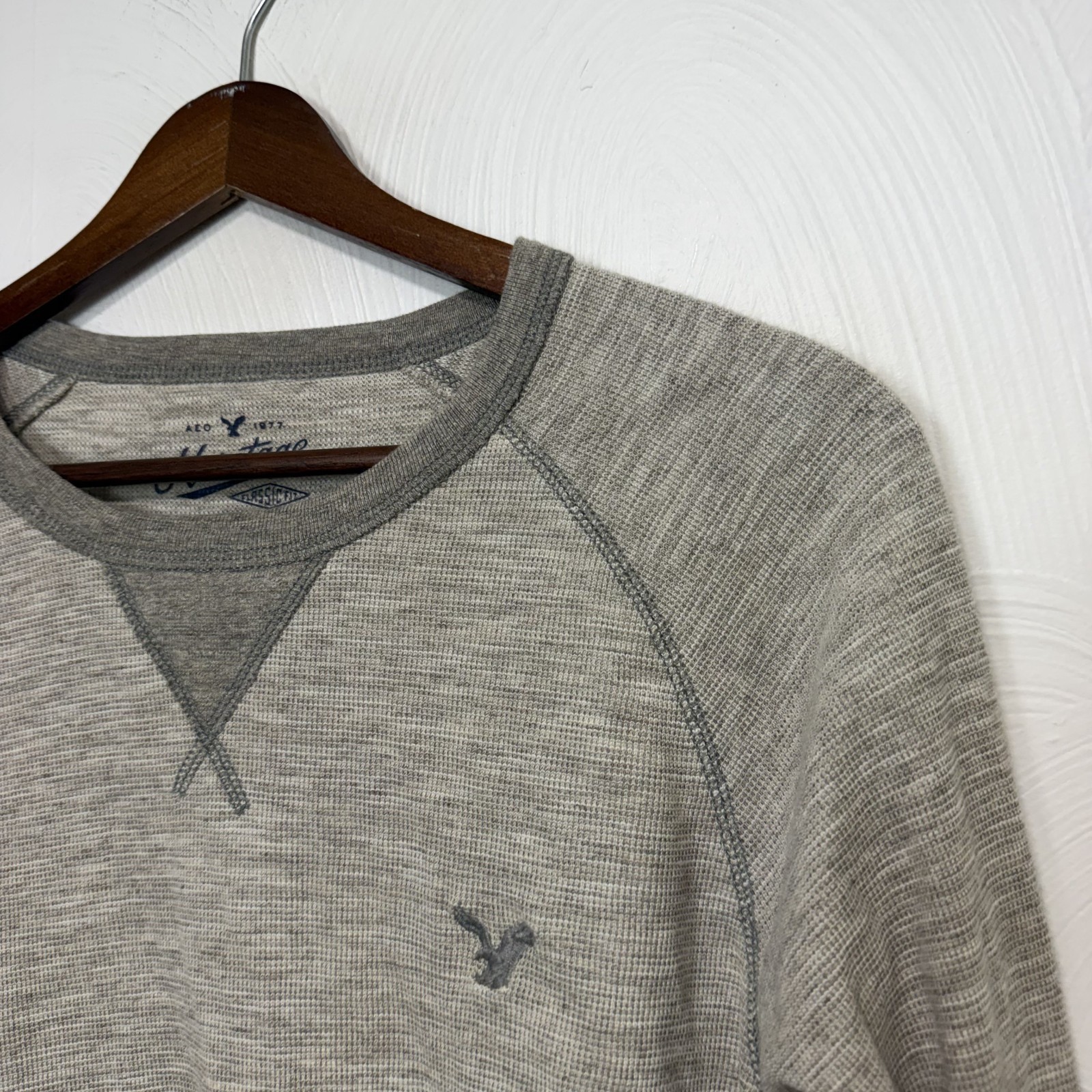 American Eagle Men's Gray Thermal Classic Fit Long Sleeve Casual Shirt Top Large gallery