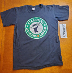 Union Made Starbucks Workers United Logo Graphic Print Black T-Shirt Medium USA