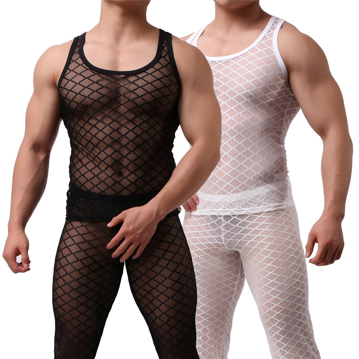 Fetish Mens Underwear Sheer Mesh Muscle T-Shirt Tank Tops Long Johns Trousers gallery