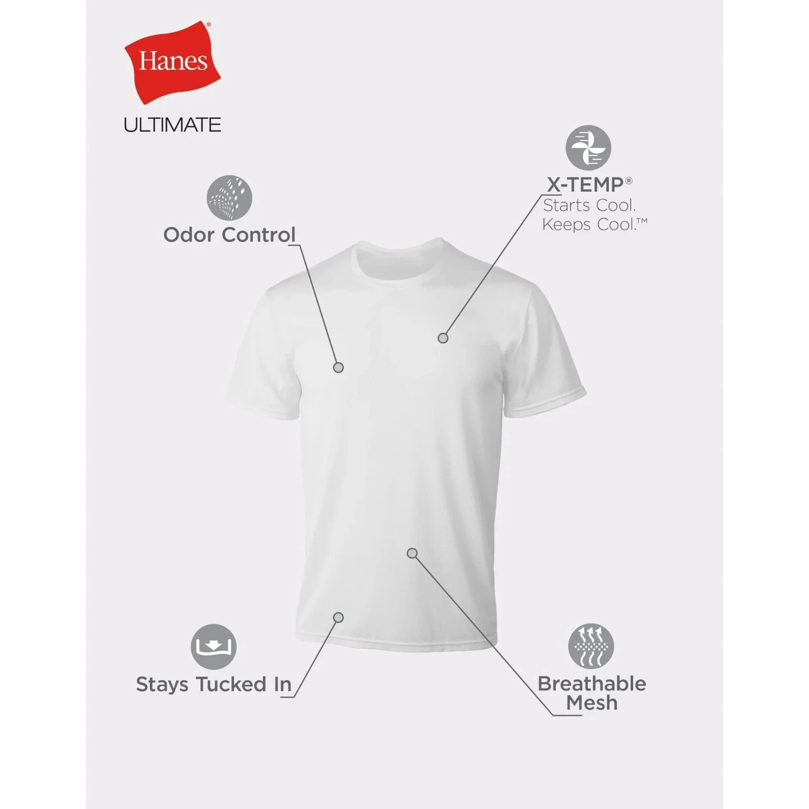 Hanes® Ultimate®Men’s 4-Pack X-Temp BREATHABLE Mesh Crew-neck Tee “TAGLESS®