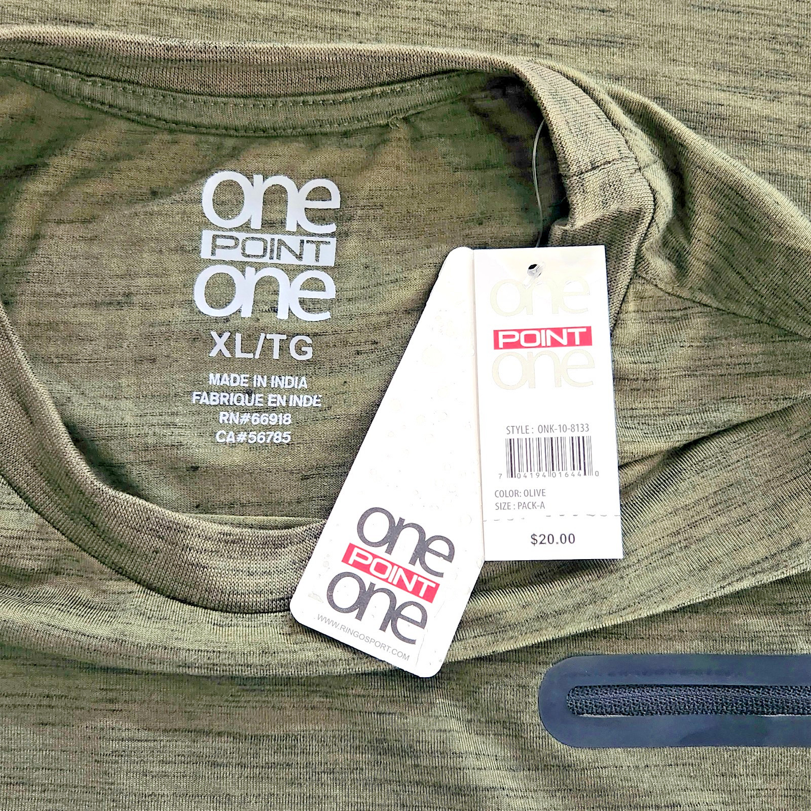 ONE POINT ONE Mens XL Heather Green Faux Zip Pocket Tee T-Shirt Crew Neck NWT gallery