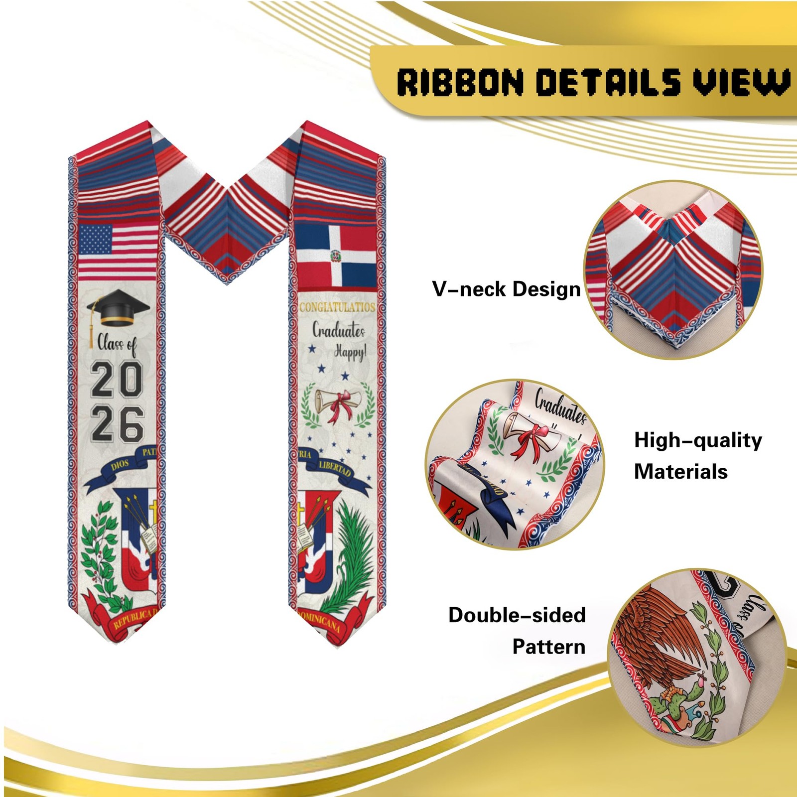 Dominican Republic Graduation Sash, Dominican Republic American Flag Graduati... gallery