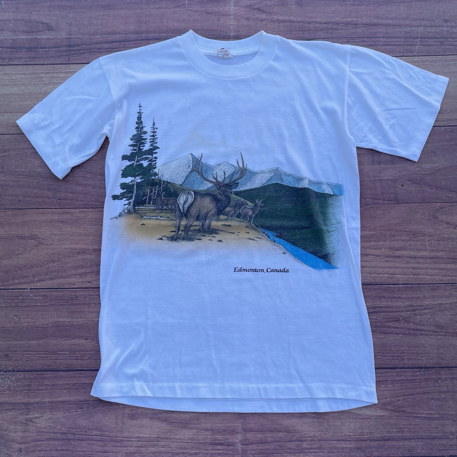 Vintage Harlequin Edmonton Canada Wildlife Nature White Single Stitch Shirt Sz M gallery