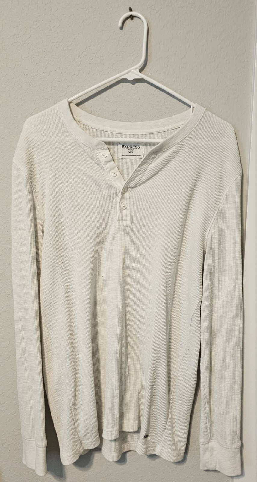 Express Henley Mens Long Sleeve Shirt Oatmeal Cream Medium