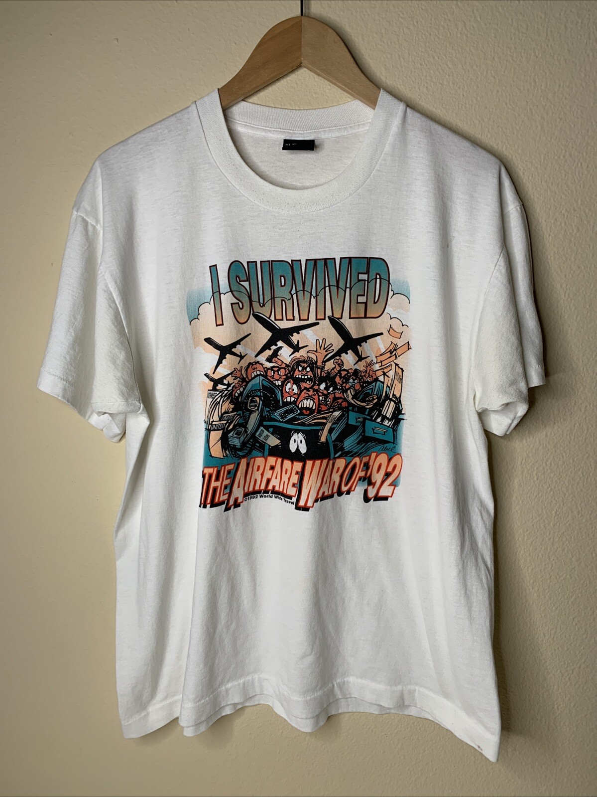 Vintage Airfare War Shirt Mens Sz XL I Survived Travel Promo Tee 90s gallery