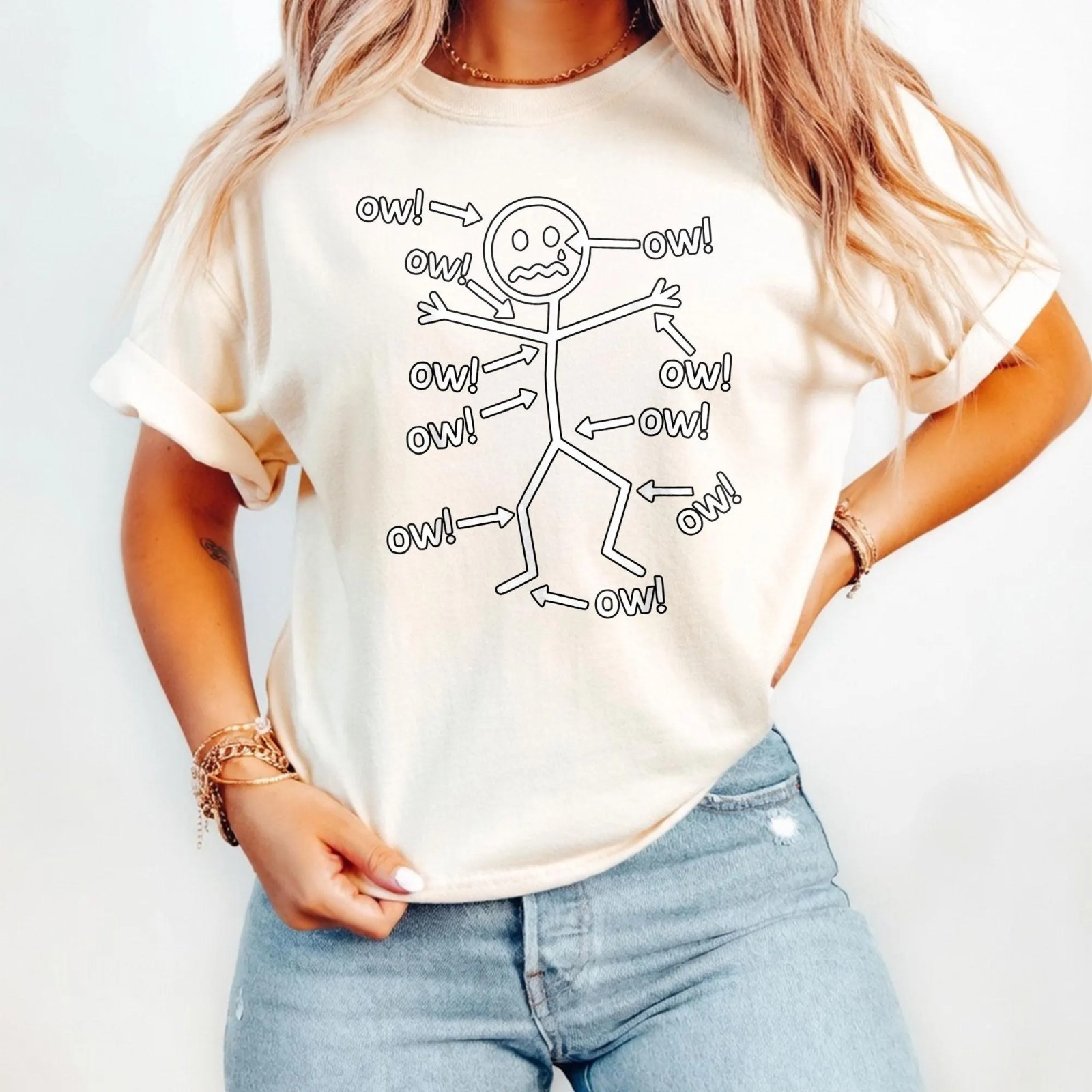 Ow Everywhere Stick Figure T-shirt, Body Hurts Ow Pain Meme T-Shirt gallery