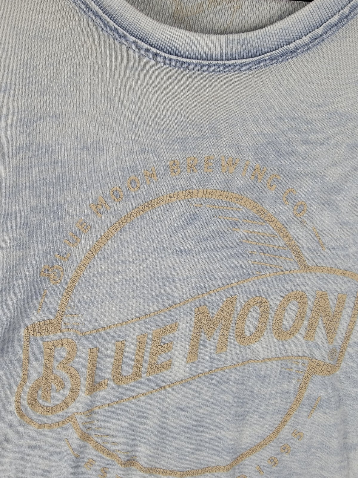 Blue Moon T-shirt Brewing Co size large lucky brand faded semi-sheer worn gallery