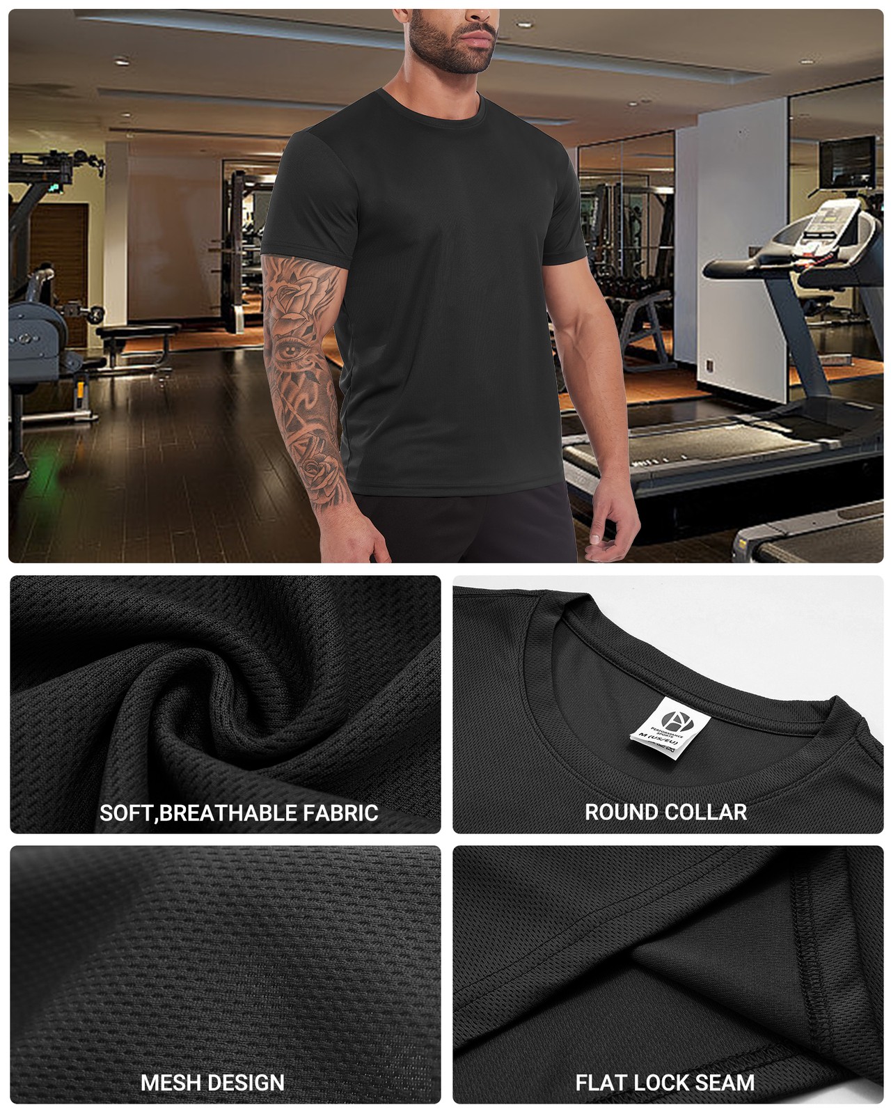 6pcs Men's T-shirts Gym Fitness Workout Top Quick Dry Tee Casual Daily Wear Soft gallery