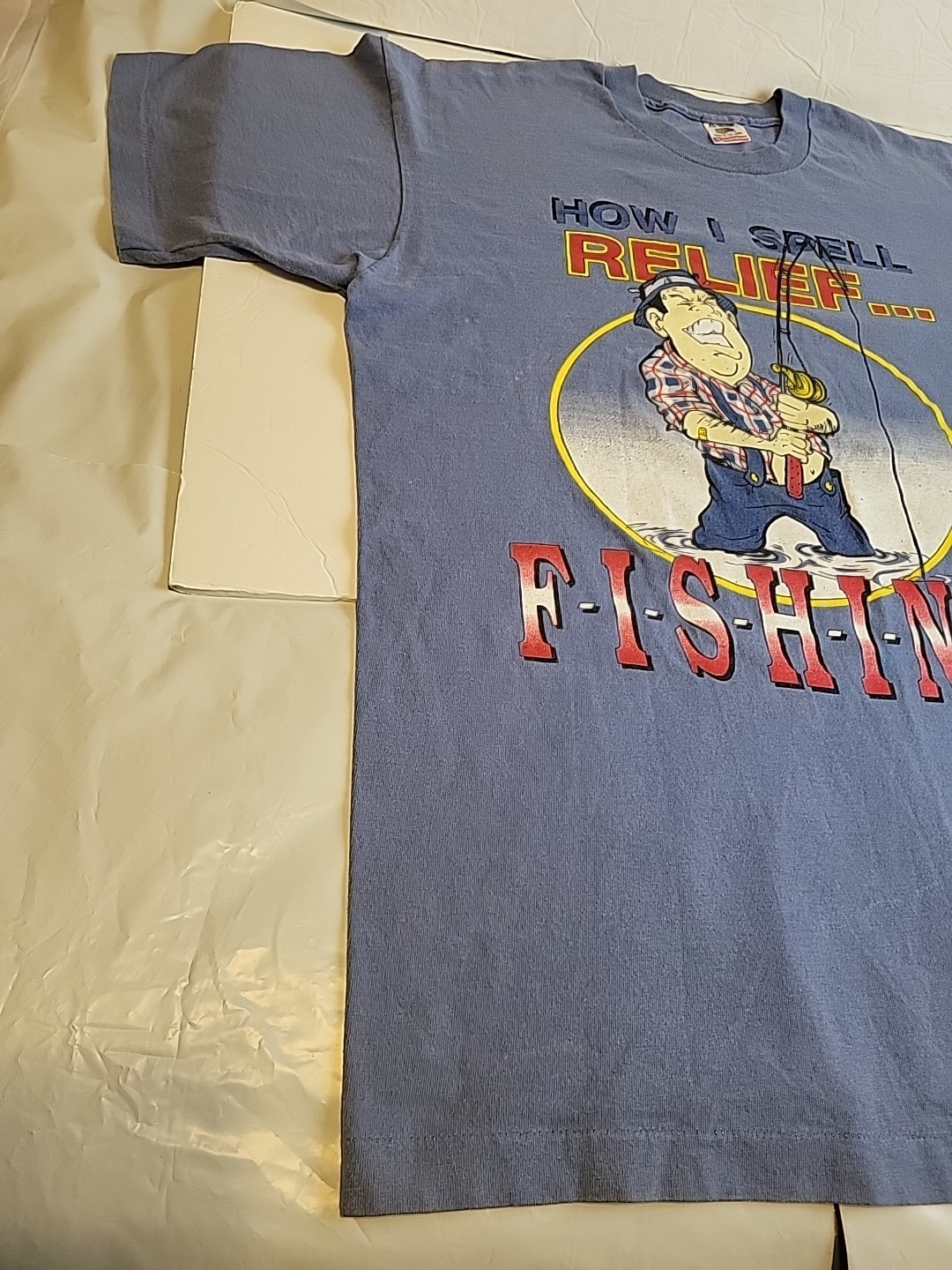 VTG Blue XL The Fisherman T-Shirt How I Spell Relief... Fishing - One Stitch gallery
