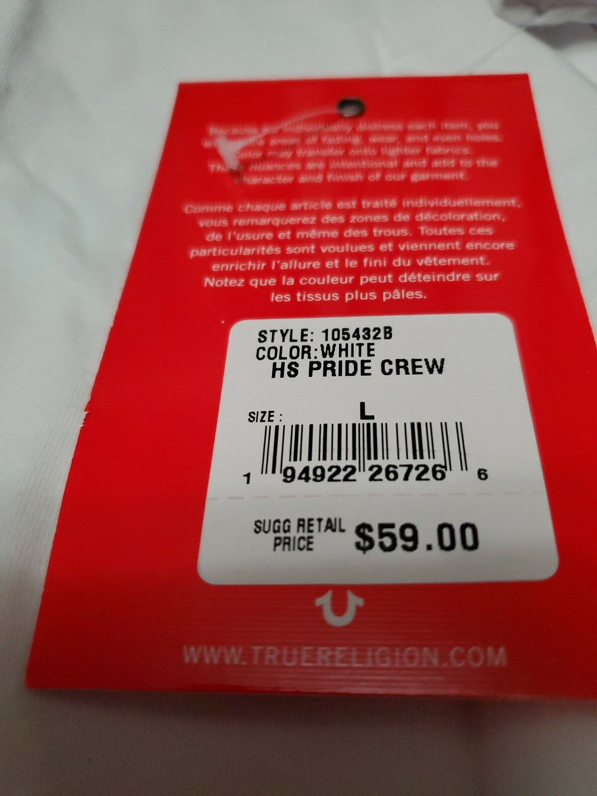 NEW True Religion White Rainbow/Pride Color Horseshoe Logo Tshirt SZ Large gallery