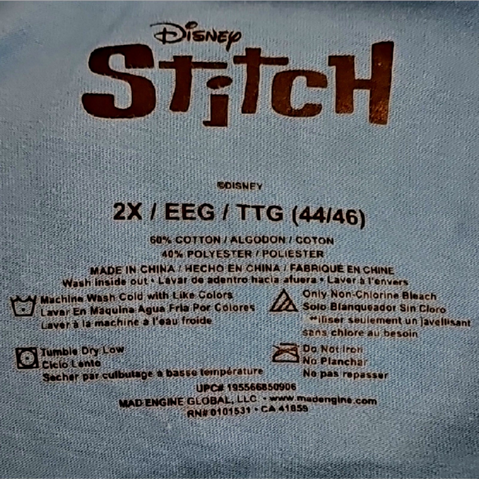 Disney Blue Unisex Cotton Poly Blend Stitch Graphic T-Shirt Size 2X (44/46) gallery