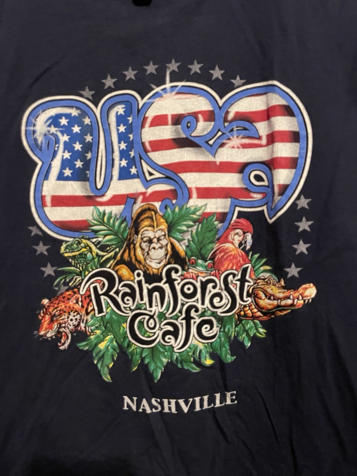 Vtg 90s Rainforest Cafe USA Jungle Restaurant Tropical Animal Shirt Mens L (C402 gallery