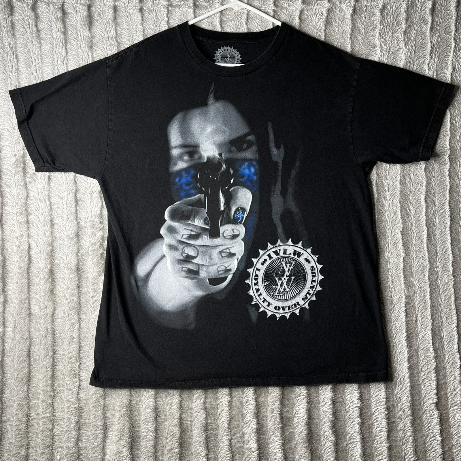 IV Letter Word Black Short Sleeve T-shirt AOP Adult L Cotton