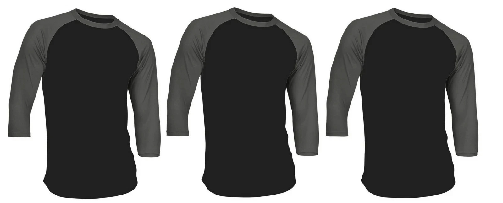 3 Packs Men's 3/4 Sleeve Crew Neck Raglan Jersey Baseball Tee Shirts Size L gallery