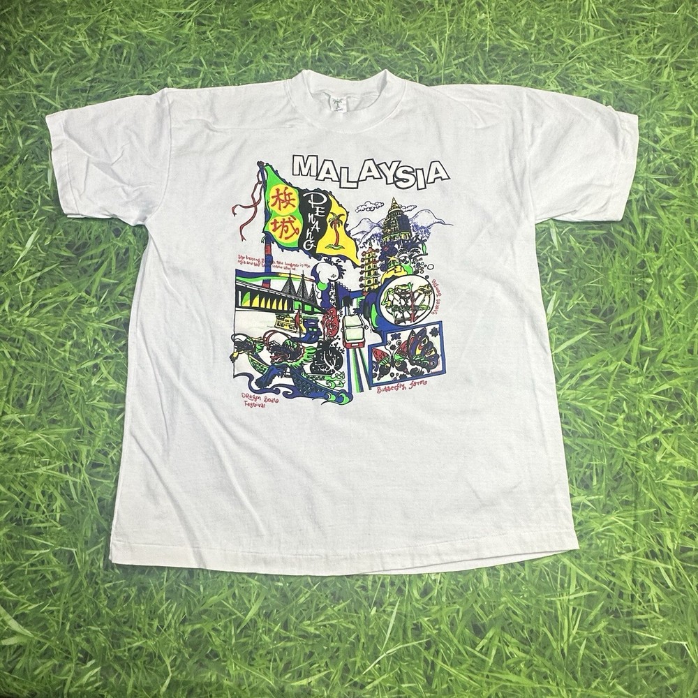 Malaysia Penang Destination Tee Bright Color Graphic Men’s Large Cotton Shirt