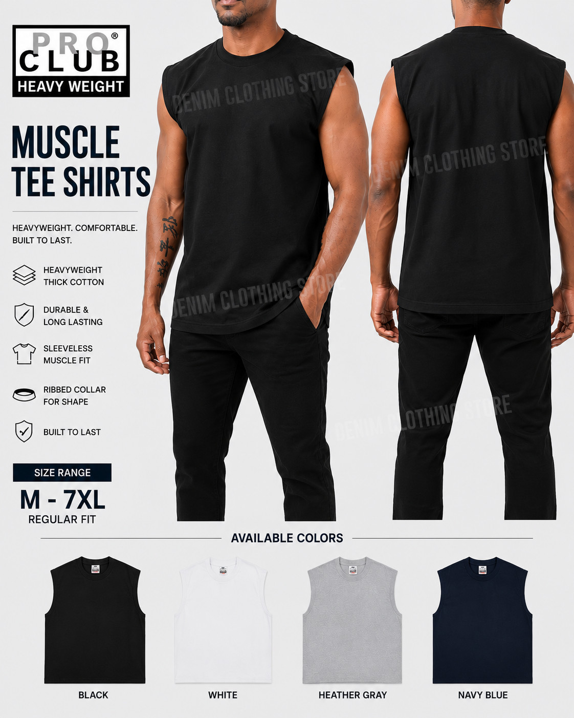 PROCLUB HEAVY WEIGHT SOLID PLAIN COTTON SLEEVELESS MUSCLE TEE SHIRTS SIZE M- 7XL gallery
