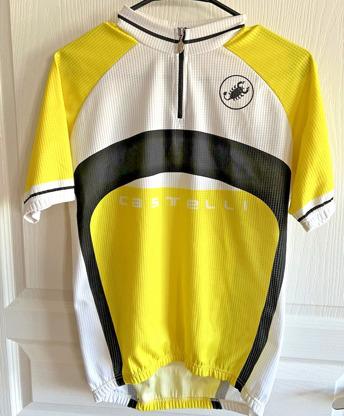 Castelli Cycling Jersey Bike Race Shirt Mens Medium Back Pockets Italy Yellow Bk