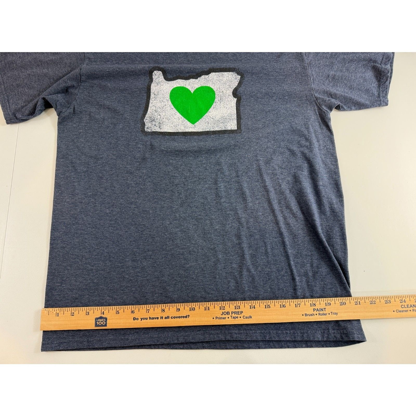 Love Oregon Green Heart Heather Blue Cotton Poly Blend T Shirt Adult Size L gallery