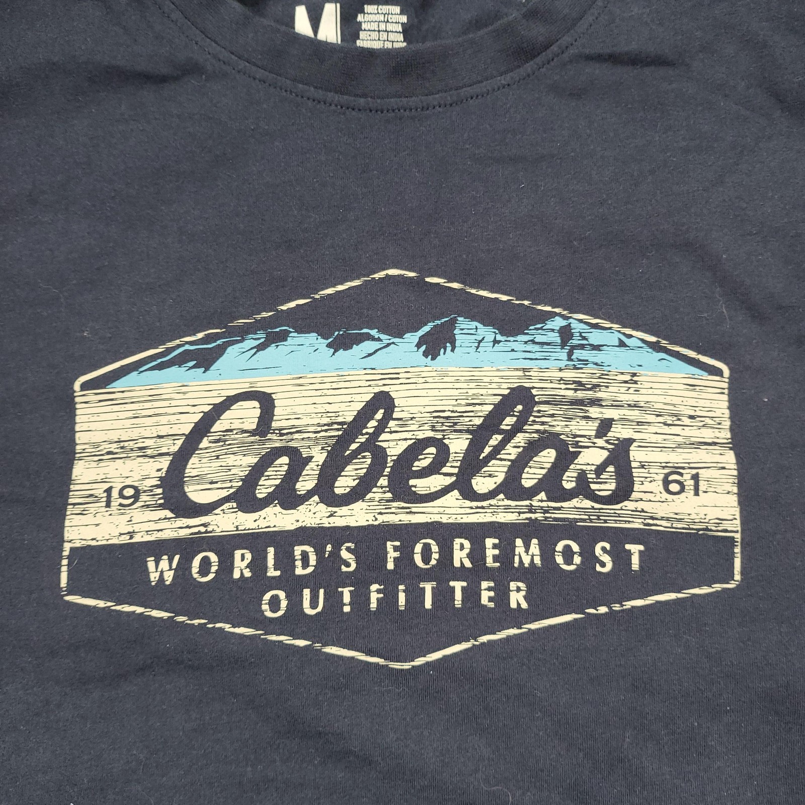 Cabela's Shirt Mens Medium Navy Blue Mountain Graphic Tee Tagless Outdoor Cotton gallery