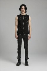 PUNK RAVE Men Black Punk Rock Gothic Steampunk Sleeveless Tops Tank Vest