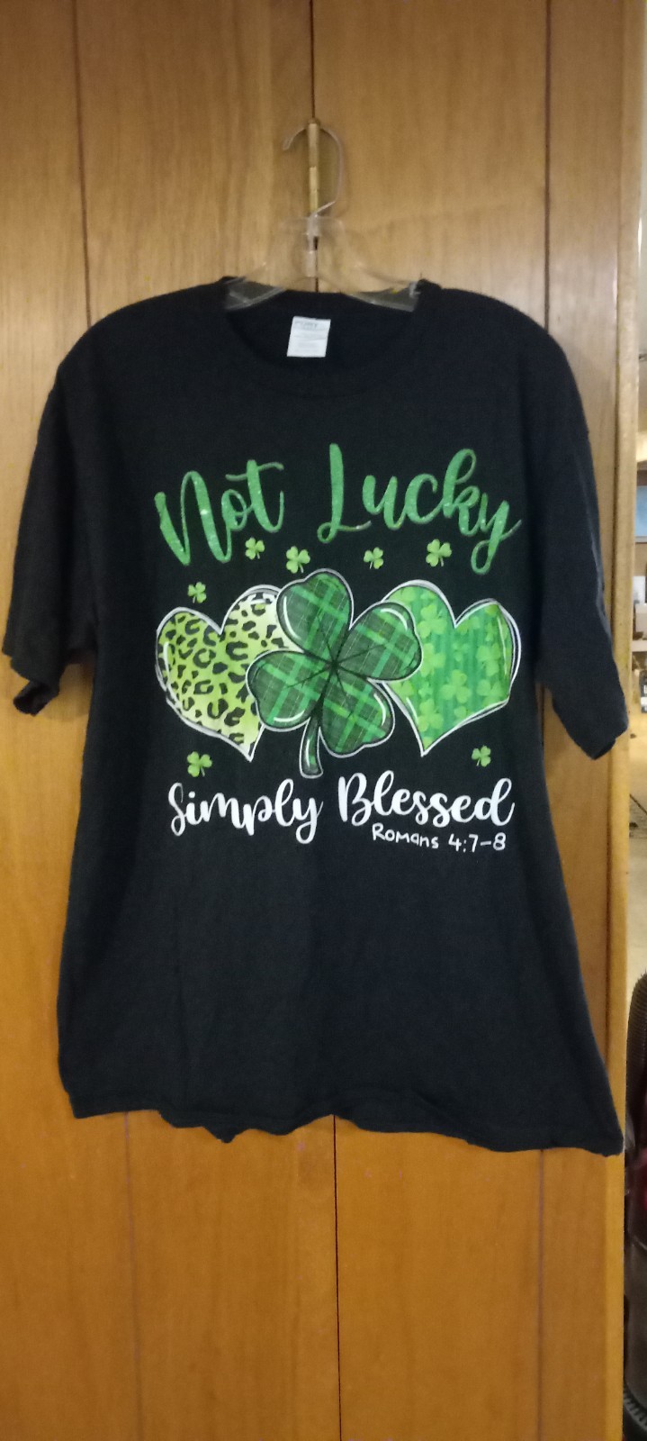 PORT COMPANY “Not Lucky But Blessed” T-Shirt! Stretchable! Size XL