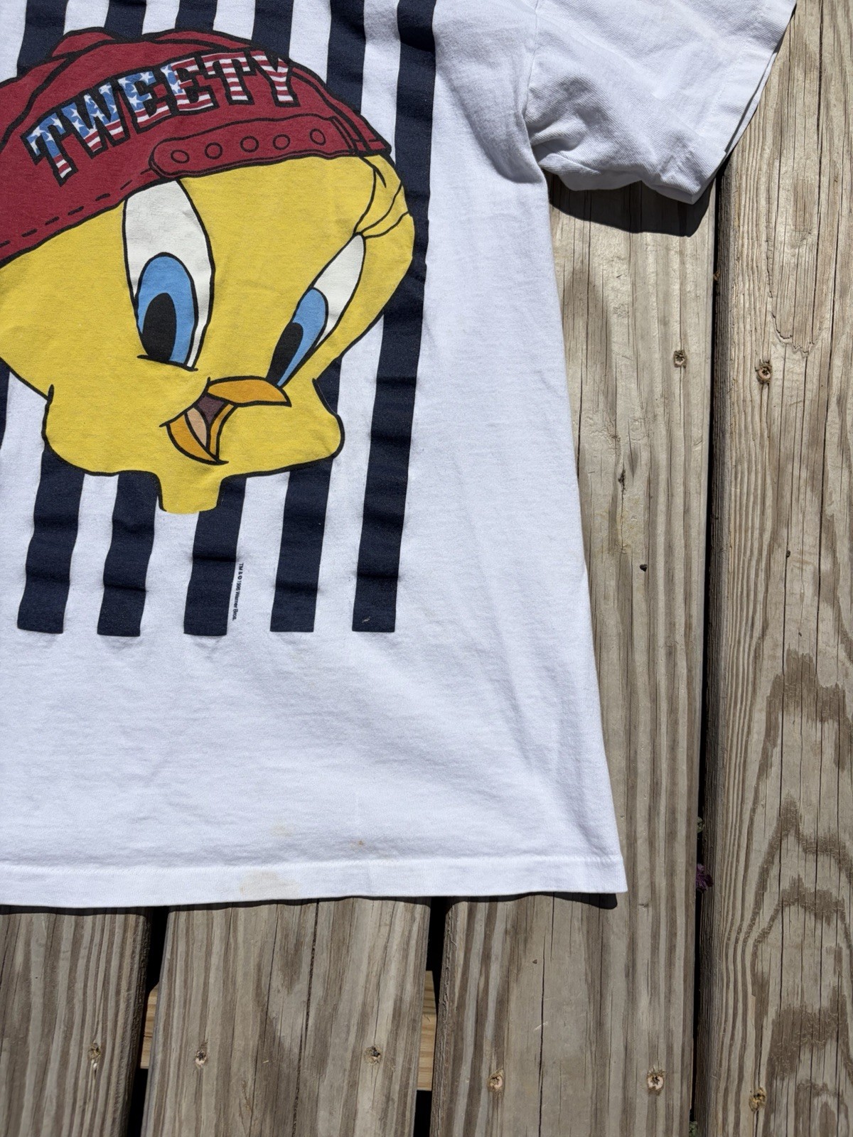 Vintage 90s Looney Tunes Tweety Gym Cartoon T-Shirt OSFA L XL Single Stitch Flaw gallery