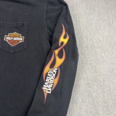Vintage Harley-Davidson Flames Long Sleeve T-Shirt Sz XL Black Distressed Fader