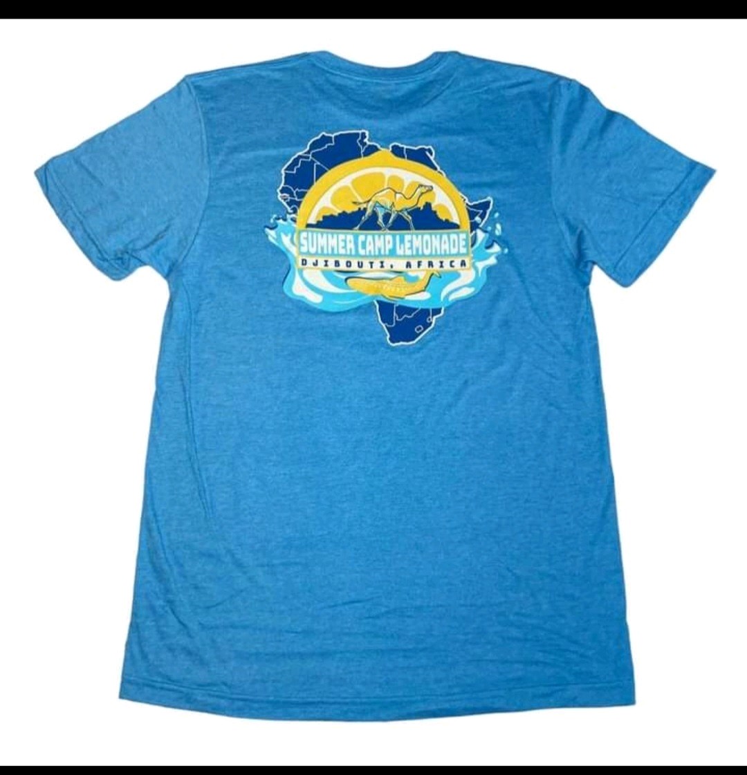 Camp Lemonade Morale T-shirt Lemonnier Djibouti Africa Heather Sapphire Unisex