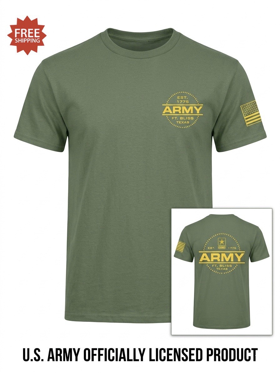 “United States Army Ft Bliss, TX 1775” Double Sided Green T Shirt – Sz XXL – NWT
