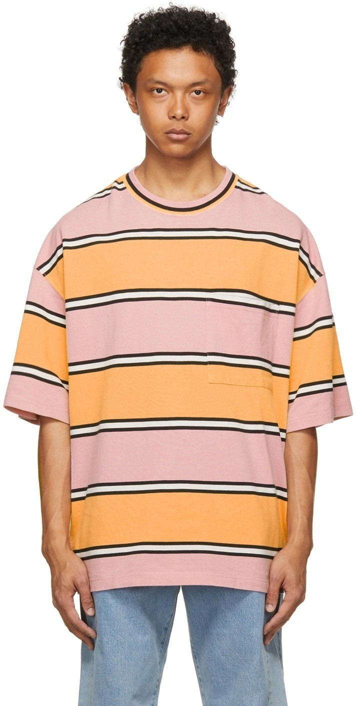 LEVI’S VINTAGE CLOTHING LVC 80’S WIDE T- SHIRT STRIPED SMALL ORANGE PINK gallery