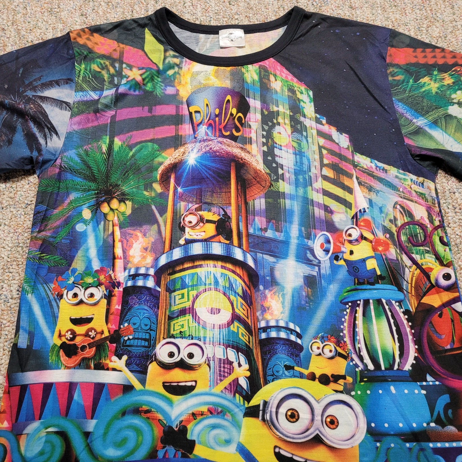 Despicable Me Minions Shirt Mens XL Colorful Neon City Universal Japan Exclusive gallery
