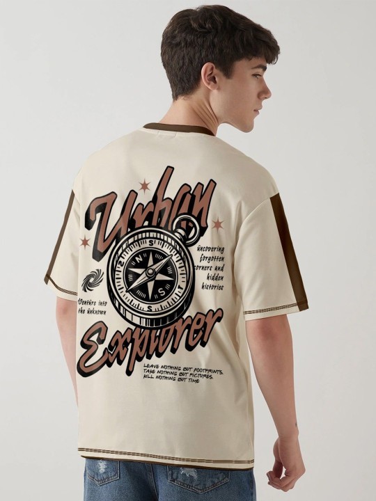 Graphic Printed Drop-Shoulder Sleeves Cotton Oversized T-shirt