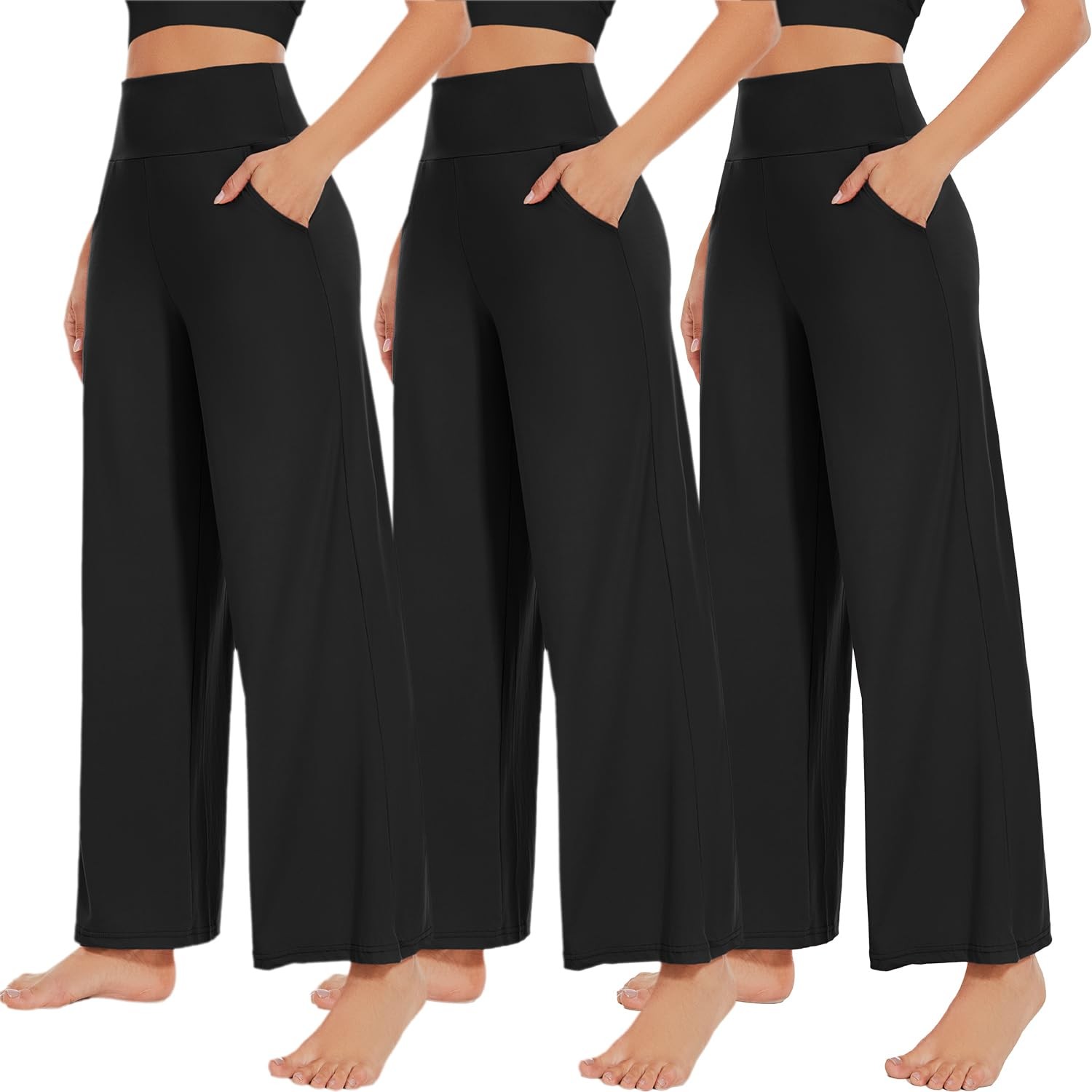 3 Pack Womens Wide Leg Pants, High Waist Loose Sweatpants Casual Lounge Wear gallery