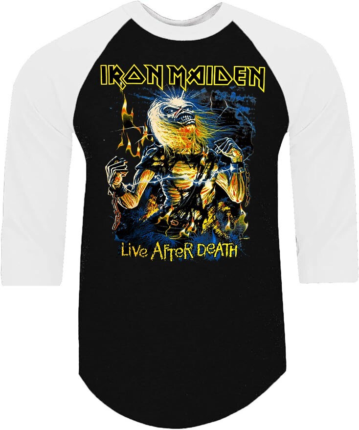 IRON MAIDEN LIVE AFTER DEATH PUNK ROCK SHIRT RAGLAN 3/4 SLEEVE B/W gallery