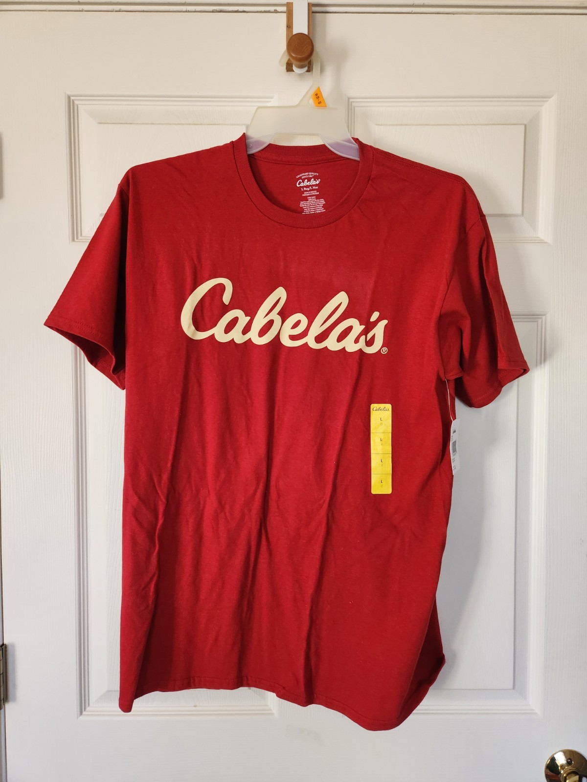 Cabela's Tee Shirt Mens Large Red Script Logo Short Sleeve Crew Neck Pullover gallery